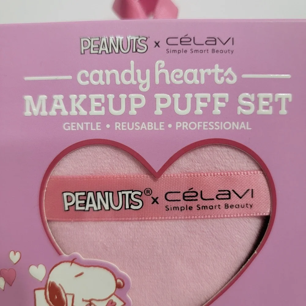 Peanuts x Celavi Hearts Makeup Puff Set 6 Pc Limited Edition Pink Heart Reusable